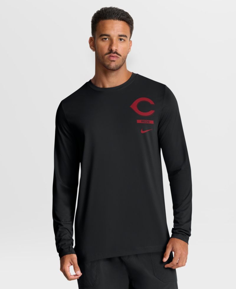 Men's Black Cincinnati Reds 2-Hit Legend Dri-FIT Long Sleeve T-Shirt