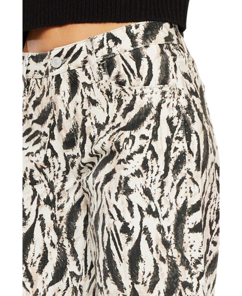 Women's Alonso Mid Rise Printed Crop Wide-Leg Jeans