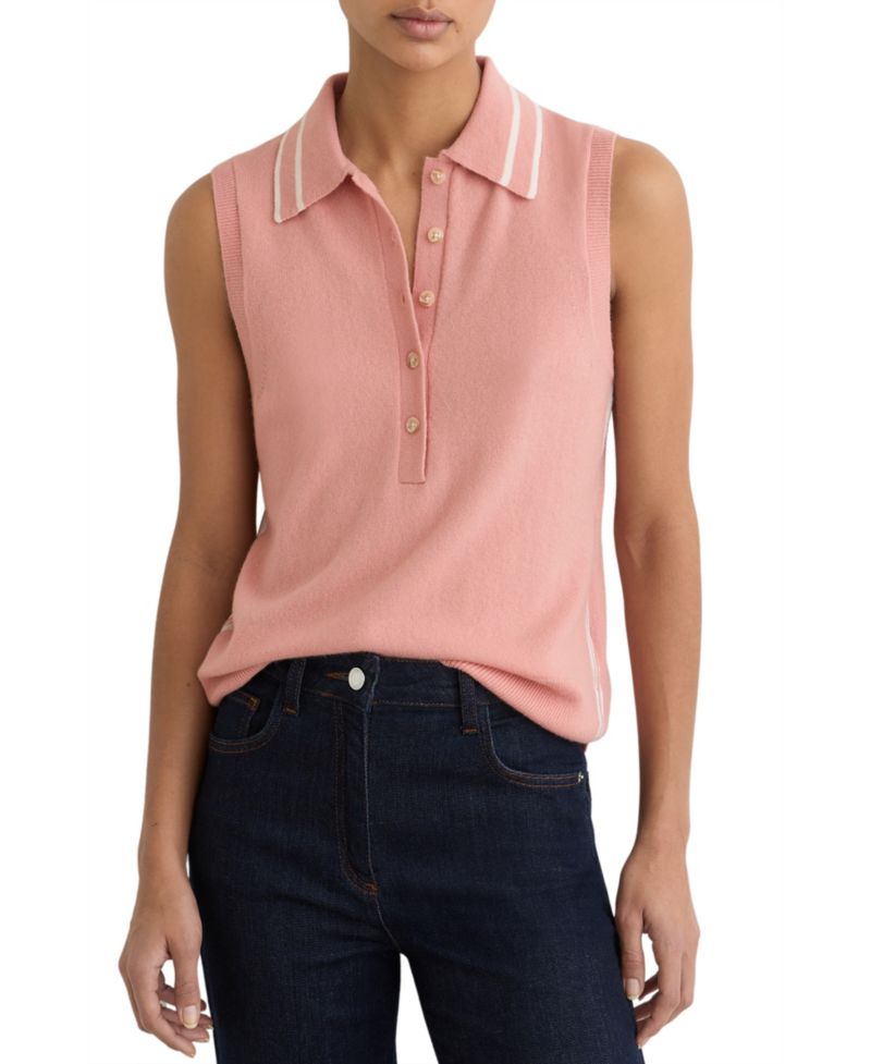 Women's Wool-Cashmere Sleeveless Polo Top