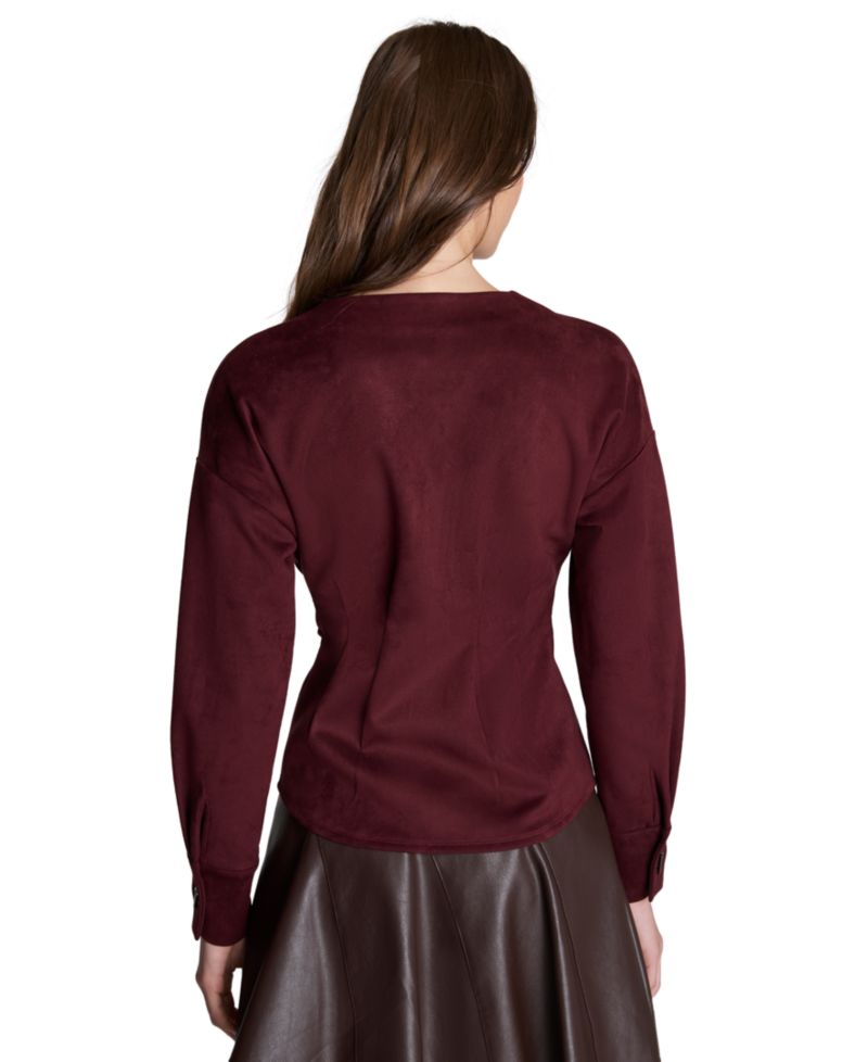 Women's Asymmetric Hem Pleated Faux Suede Shirt