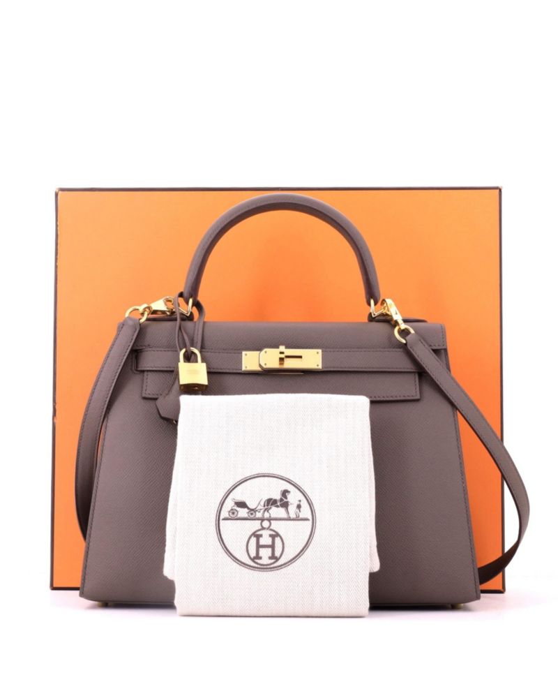 Kelly 28 Handbag Grey Epsom with Gold Hardware