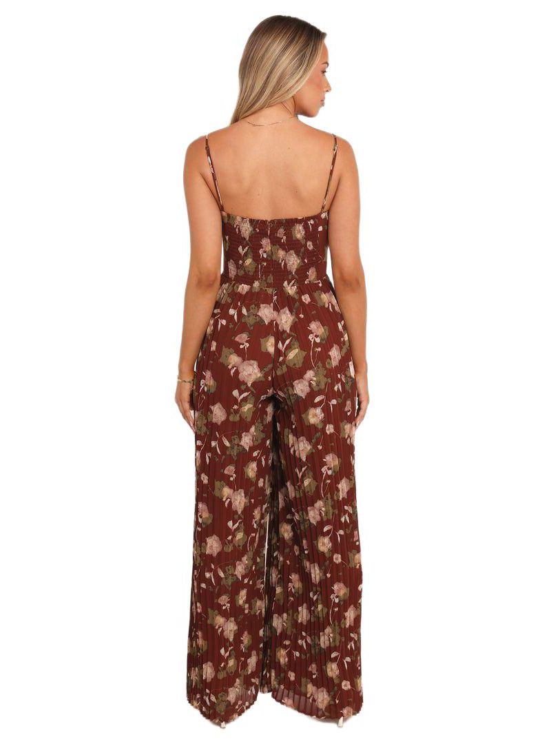 Women's Alice Wide Leg Jumpsuit - Brown Floral