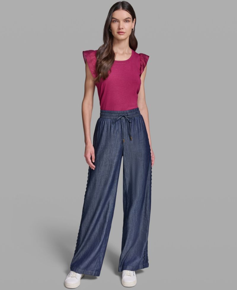 Women's Soft Drawstring Waist Side Detail Pull-On Pants