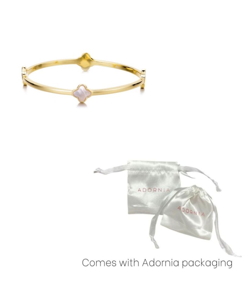 Gold Mother of Pearl Clover Bangle Bracelet