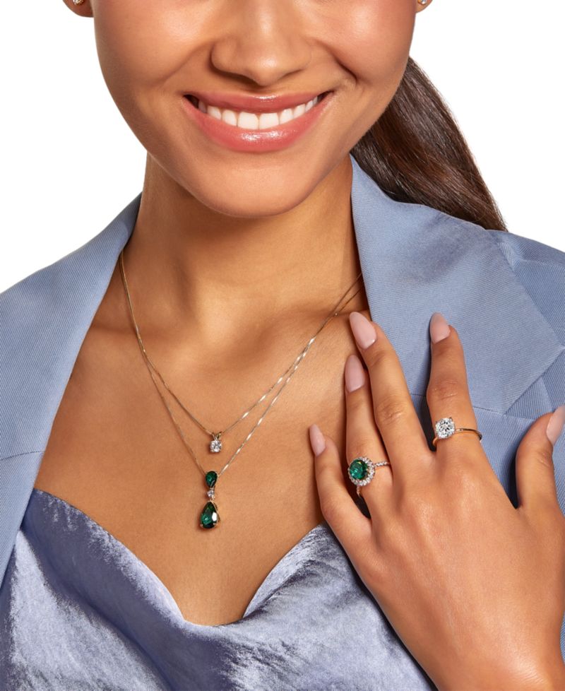 Lab-Grown Emerald (3-1/3 ct. t.w.) & Lab-Grown Diamond (1/8 ct. t.w.) 18" Pendant Necklace in 14k Gold