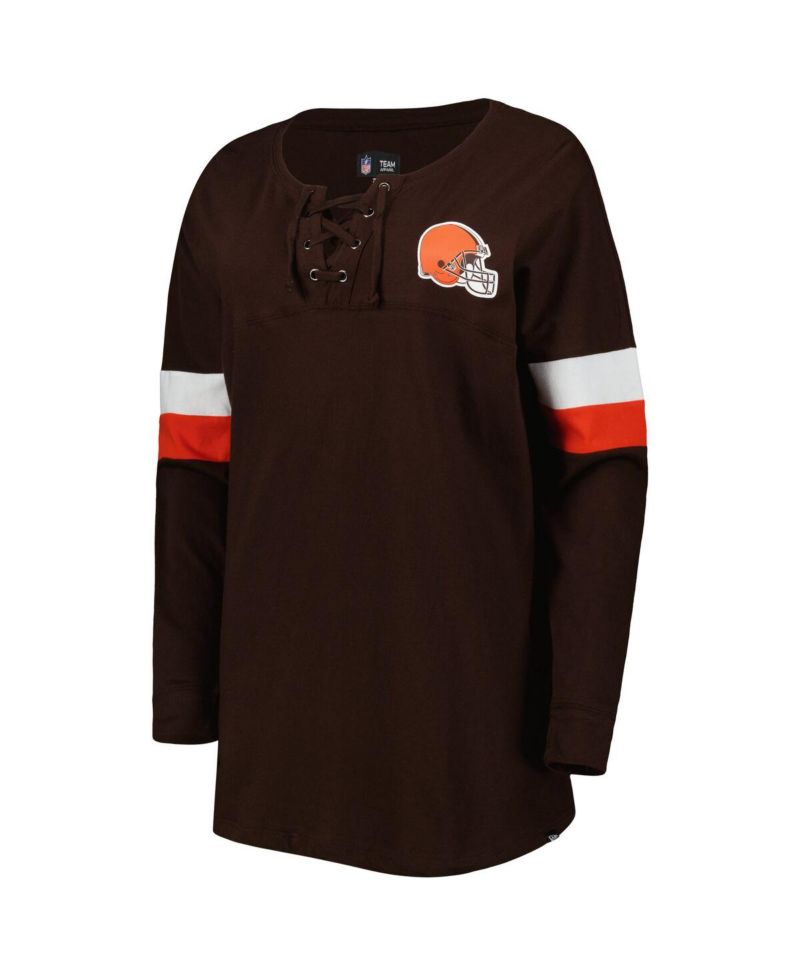 Women's Brown Cleveland Browns Athletic Varsity Lace-Up Long Sleeve T-shirt