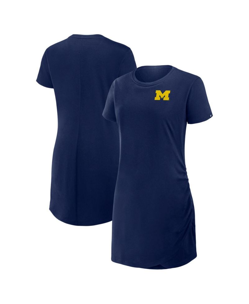 Women's Navy Michigan Wolverines Relaxed Fit Drape T-Shirt Dress