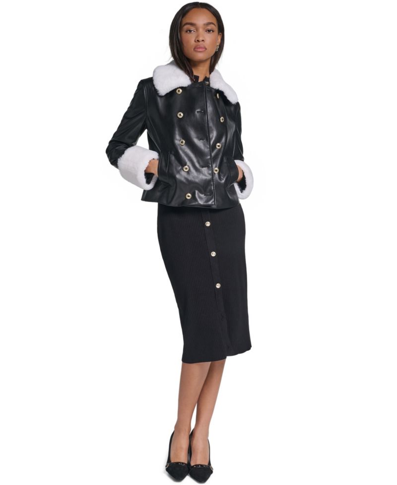 Women's Faux Fur Collar Double-Breasted Jacket