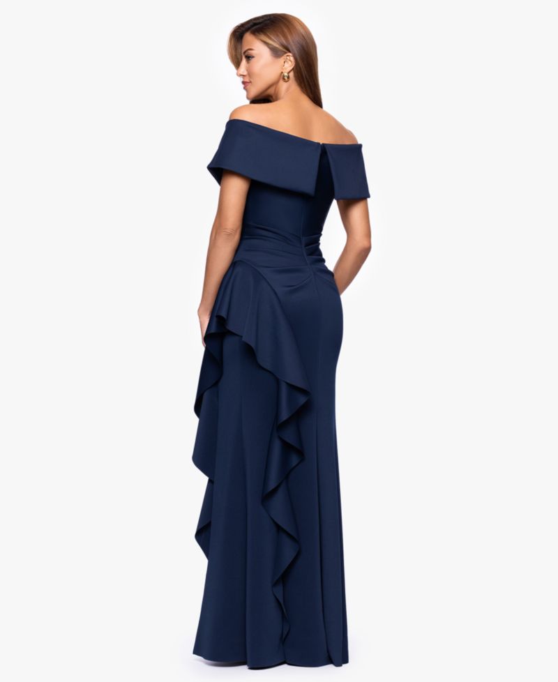 Petite Sweetheart Neck Side Ruffle Off-The-Shoulder Long Dress