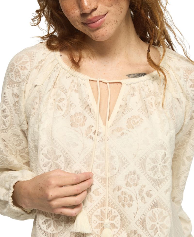 Women's Long-Sleeve Lace Peasant Top