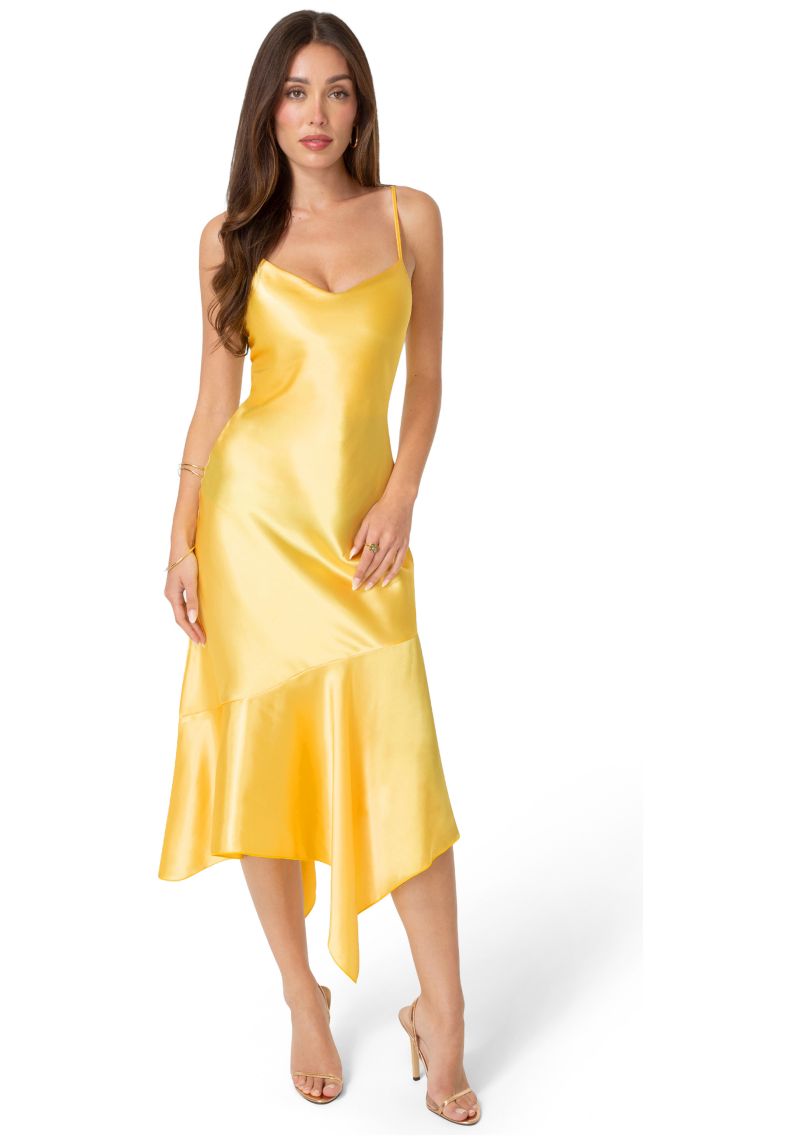 Women's Satin V-Neck Hanky Maxi Dress