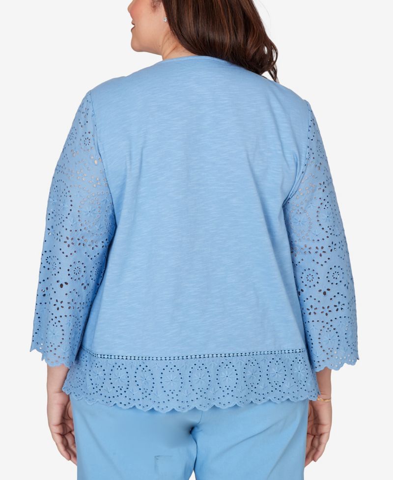 Plus Size St. Augustine Solid Eyelet Trim Top with Necklace