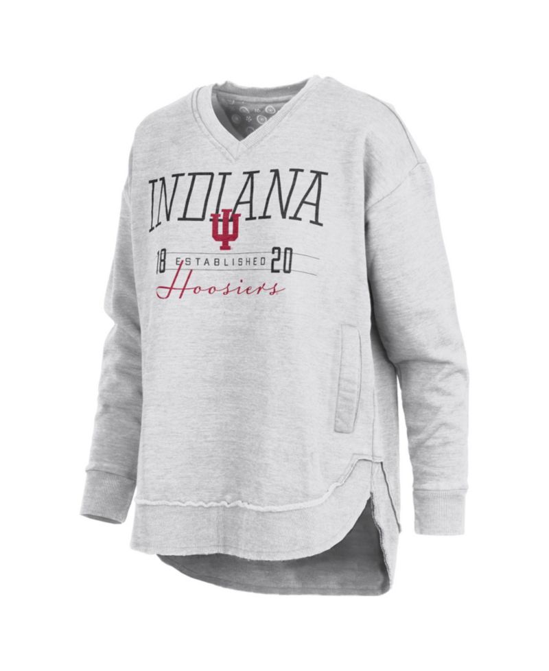 Women's Heather Gray Indiana Hoosiers Marcus East Hall Poncho V-Neck Sweatshirt