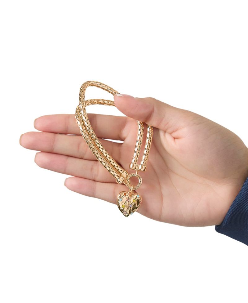 Double Chain Heart Padlock Bracelet, Gold&acirc;€‘Tone with Rainbow Crystals