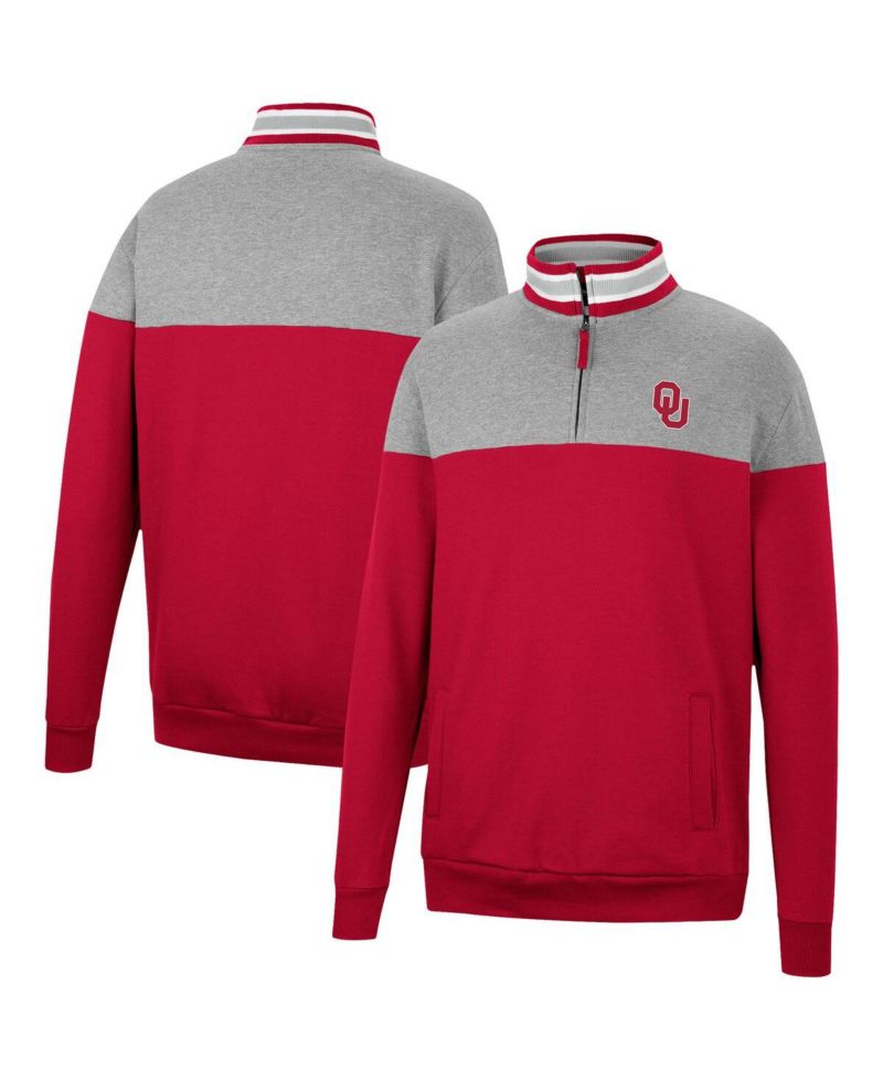 Men's Heathered Gray, Cardinal Oklahoma Sooners Be the Ball Quarter-Zip Top