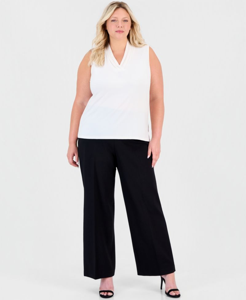 Plus Size Sleeveless Pleated V-Neck Top