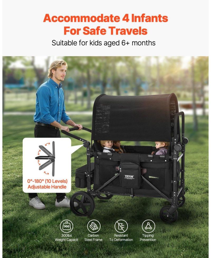 Wagon Stroller for 4 Kids, Adjustable Handle,5-Point Harness, Removable Canopy,330LBS, Camping