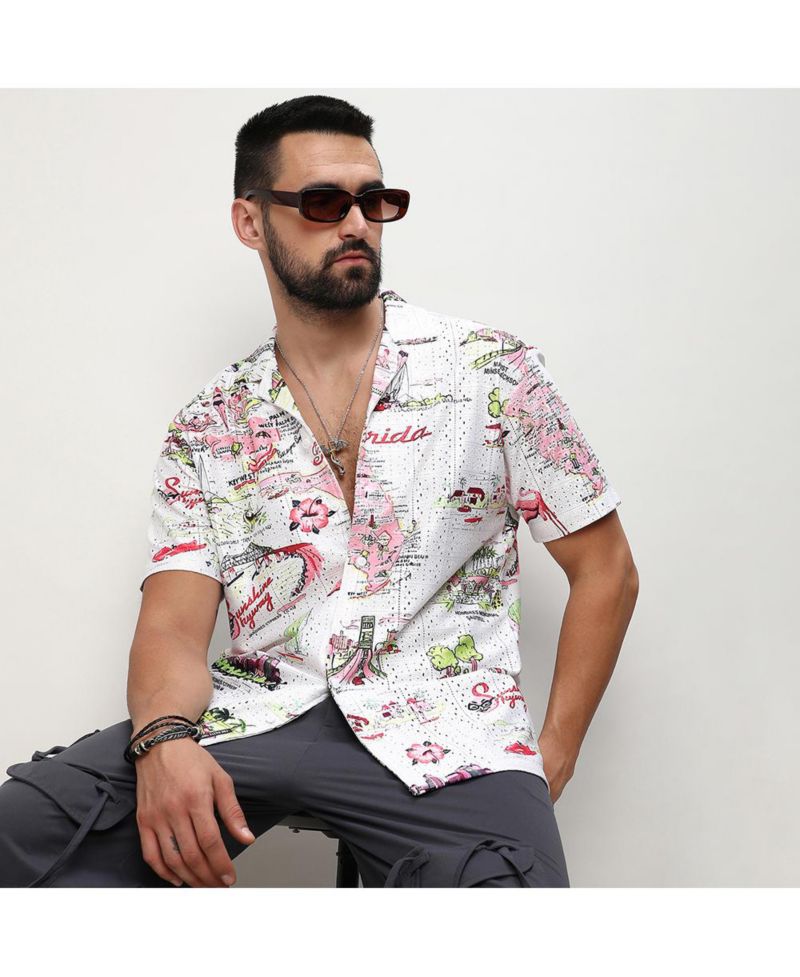 Men's Chalk White:Blush Pink Maps Shirt