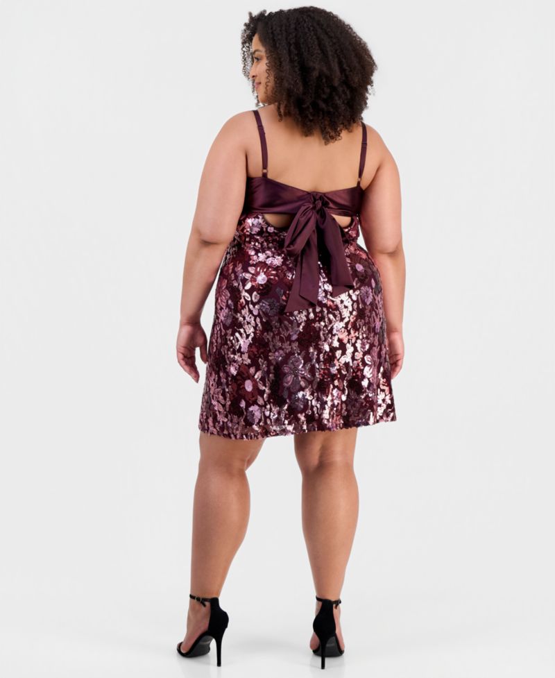 Trendy Plus Size Twist-Front Satin Bandeau Sequin Skirt Dress