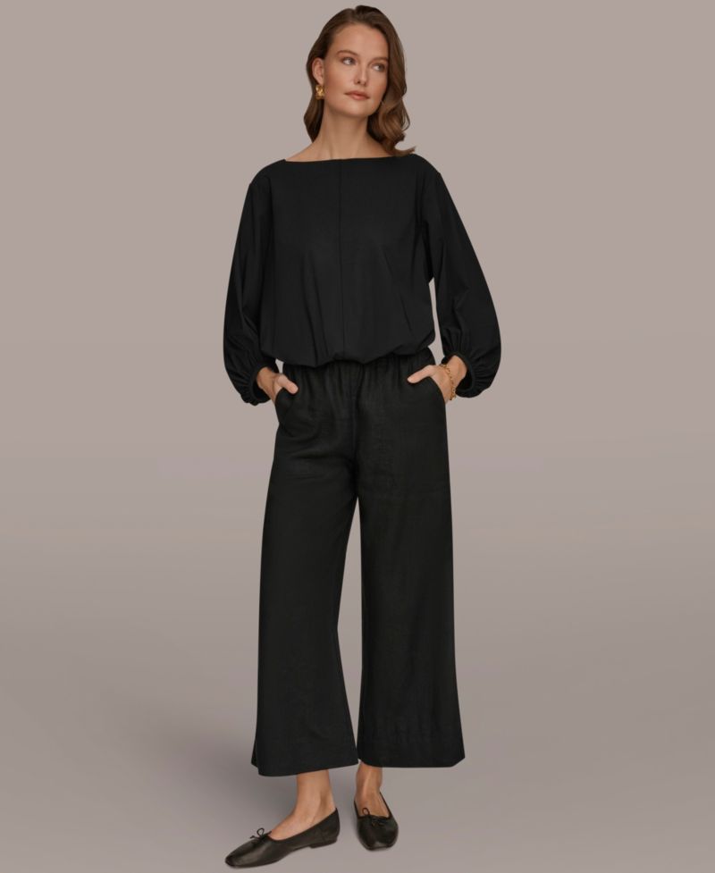 Women's 4-way Stretch Knit Boat Neck Balloon Sleeve Blouse
