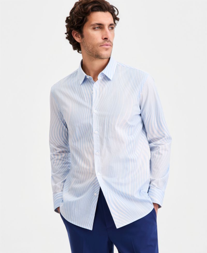 Men's Cotton Fluid Swirl Stripes Long-Sleeve Shirt