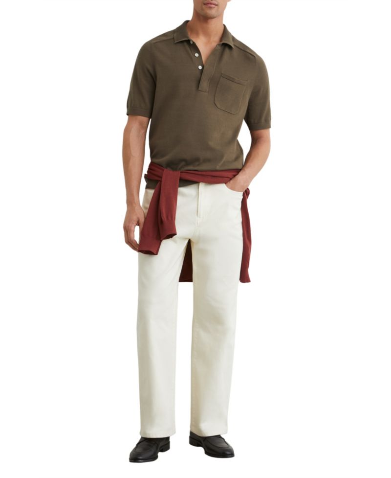 Men's Selkirk Cotton Knit Concealed-Placket Polo Shirt