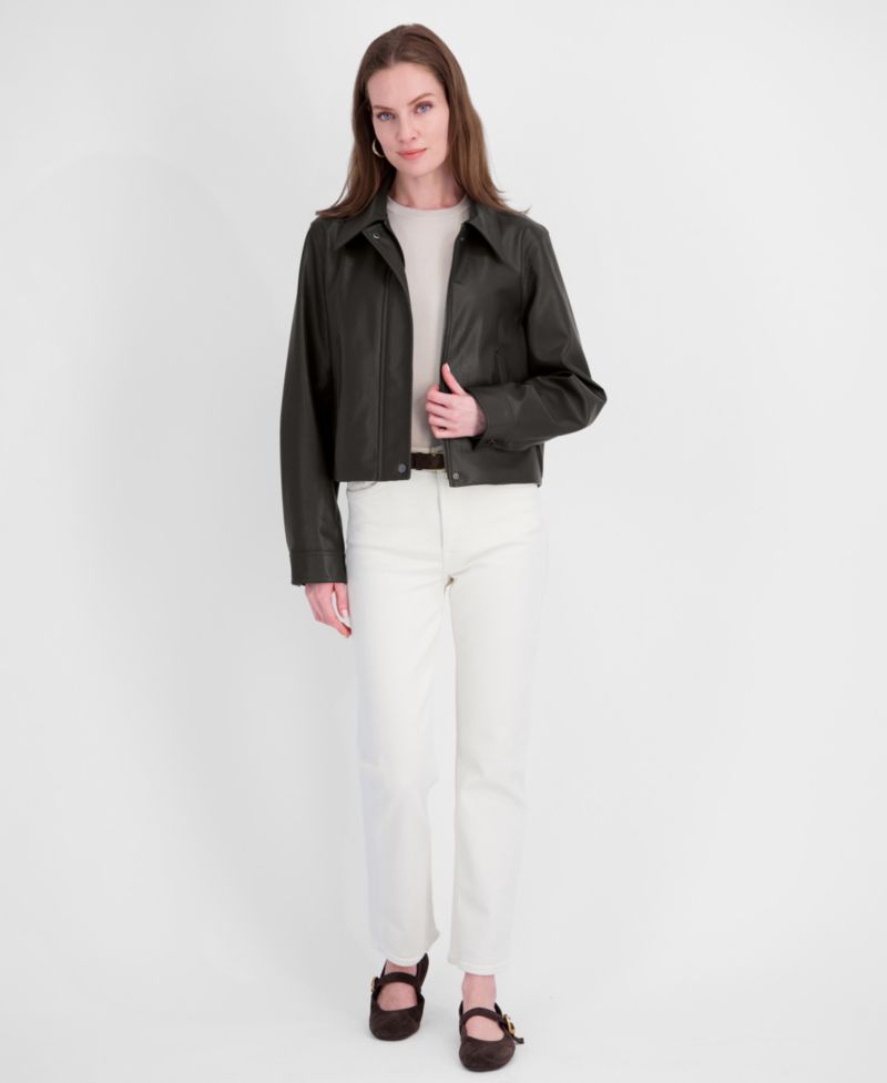 Women's Faux Leather Zip-Up Coat