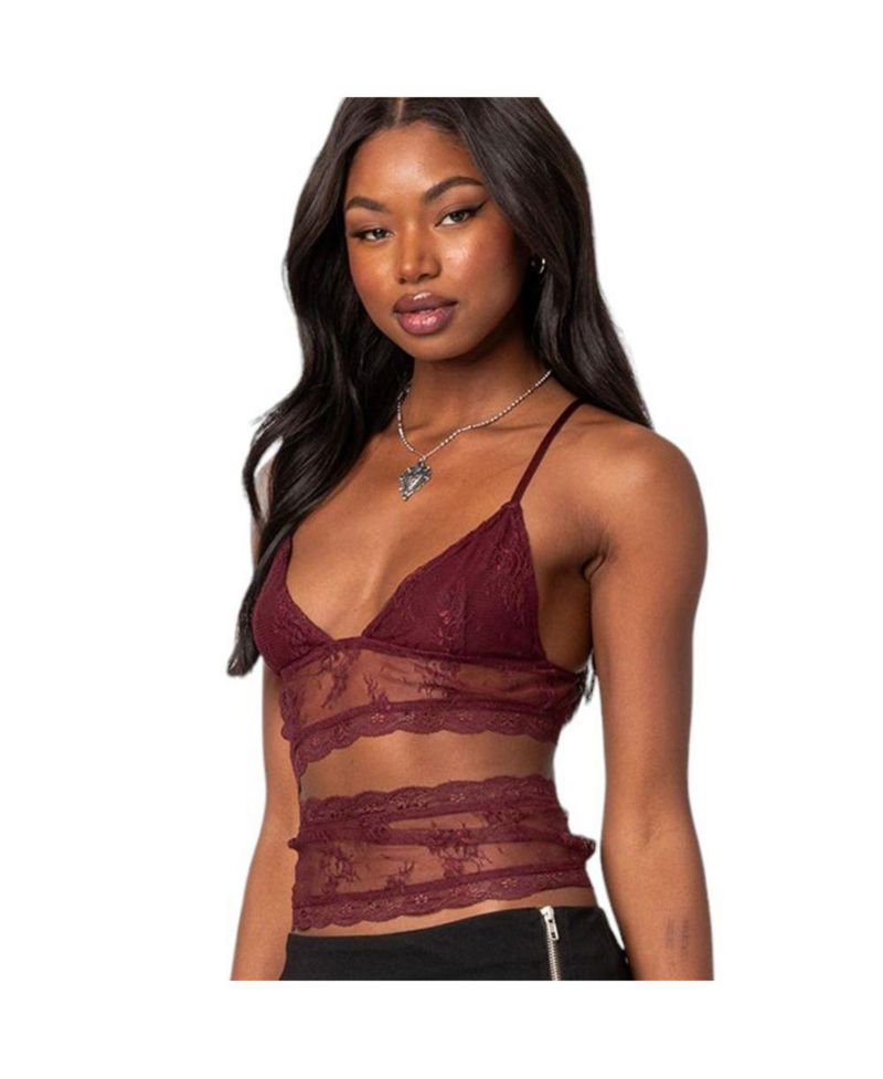 Women's Spice cut out sheer lace tank top