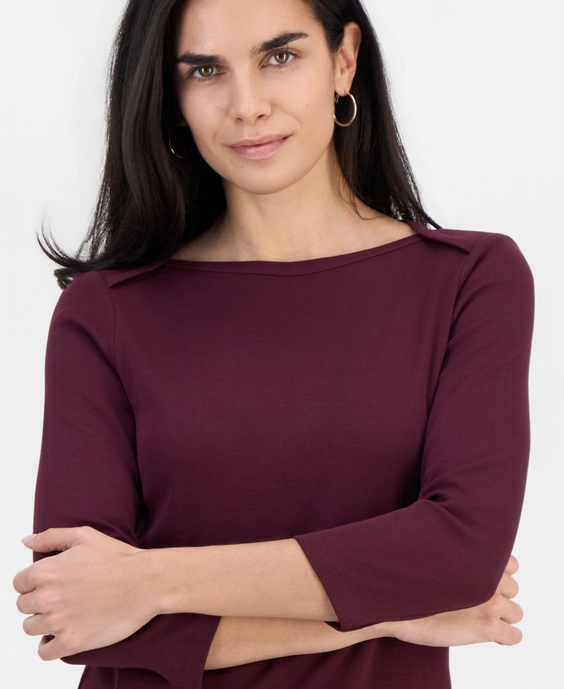 Plus Size 3/4 Sleeve Boat-Neck Top