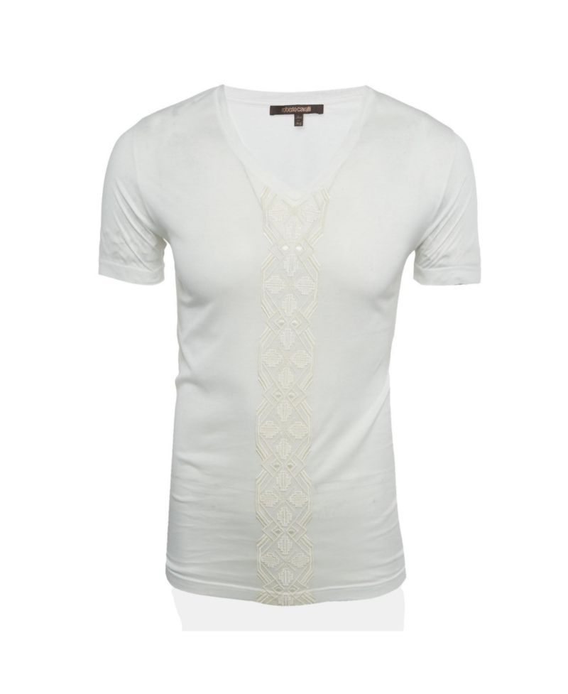 Men's Embroidered Jersey V-Neck T-Shirt