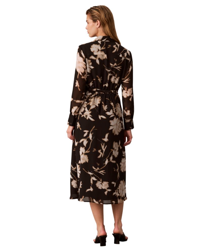 Women's Long-Sleeve Floral-Print Midi Dress