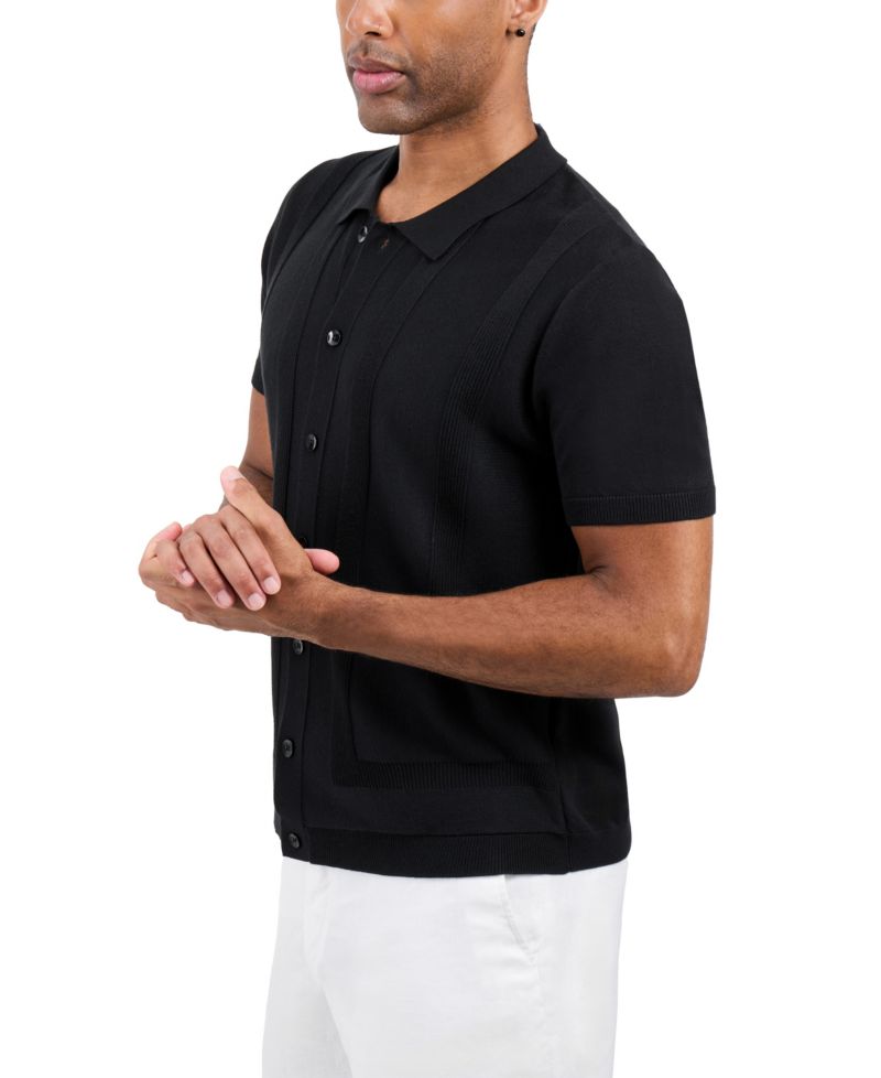 Men's SPRING + MERCER Classic Ribbed Texture Polo Sweater Shirt