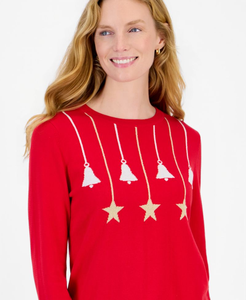 Women's Bells and Stars Holiday Ornament Sweater