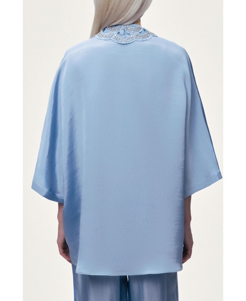Women's Stone Accessory Collar Detail Relaxed Boxy Fit Shirt