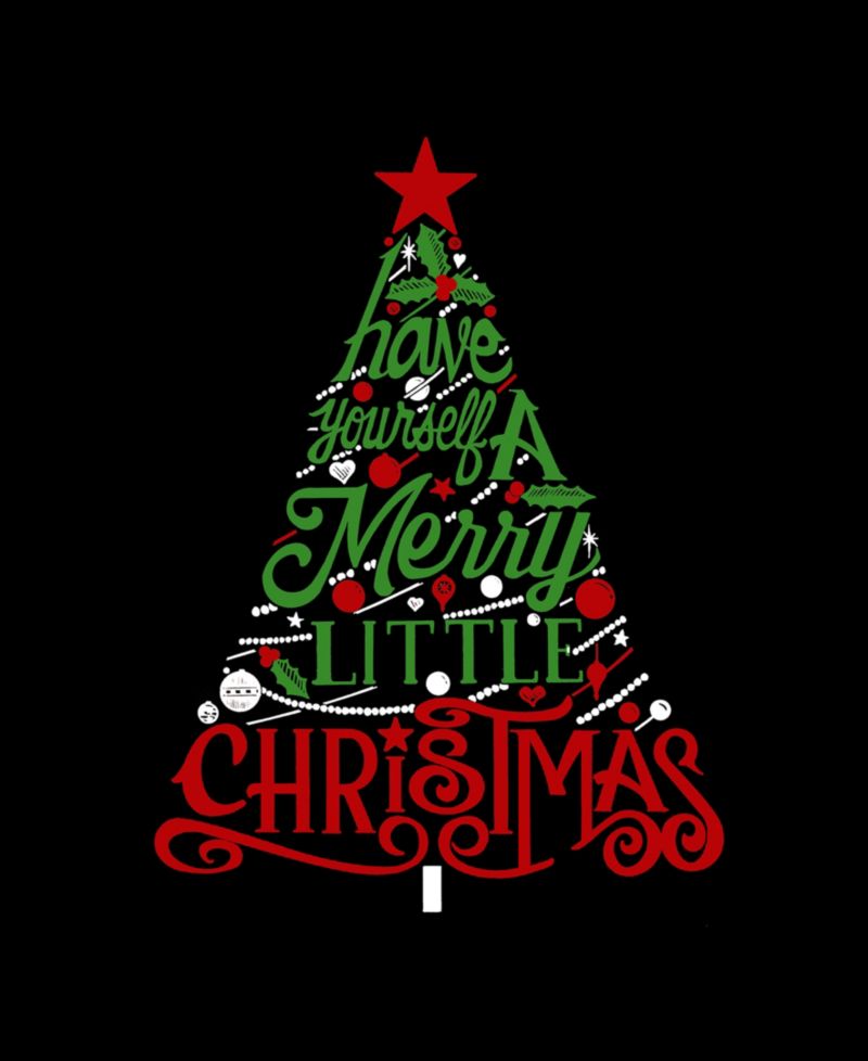 Men's Cotton/Poly Blend Word Art T-Shirt - Merry Little Christmas Tree