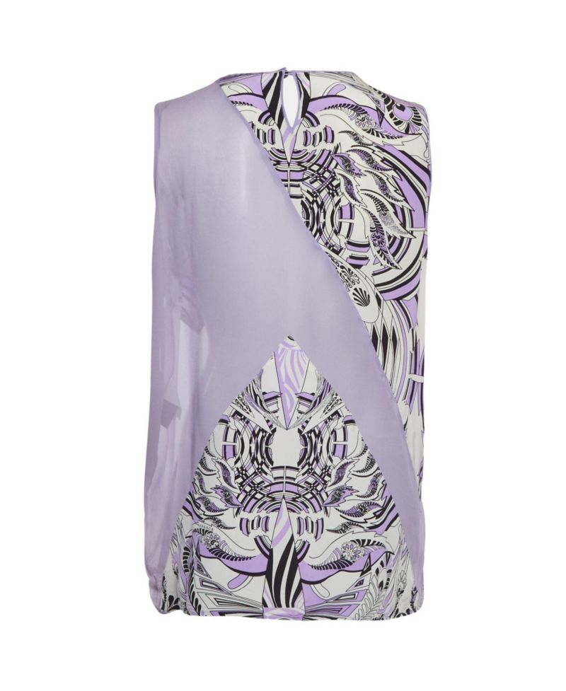 Women's Abstract Print Paneled Silk and Chiffon Sleeveless Top
