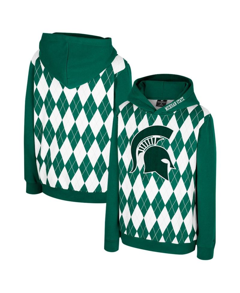 Big Boys and Girls Green Michigan State Spartans Argyle The Dealio Pullover Hoodie