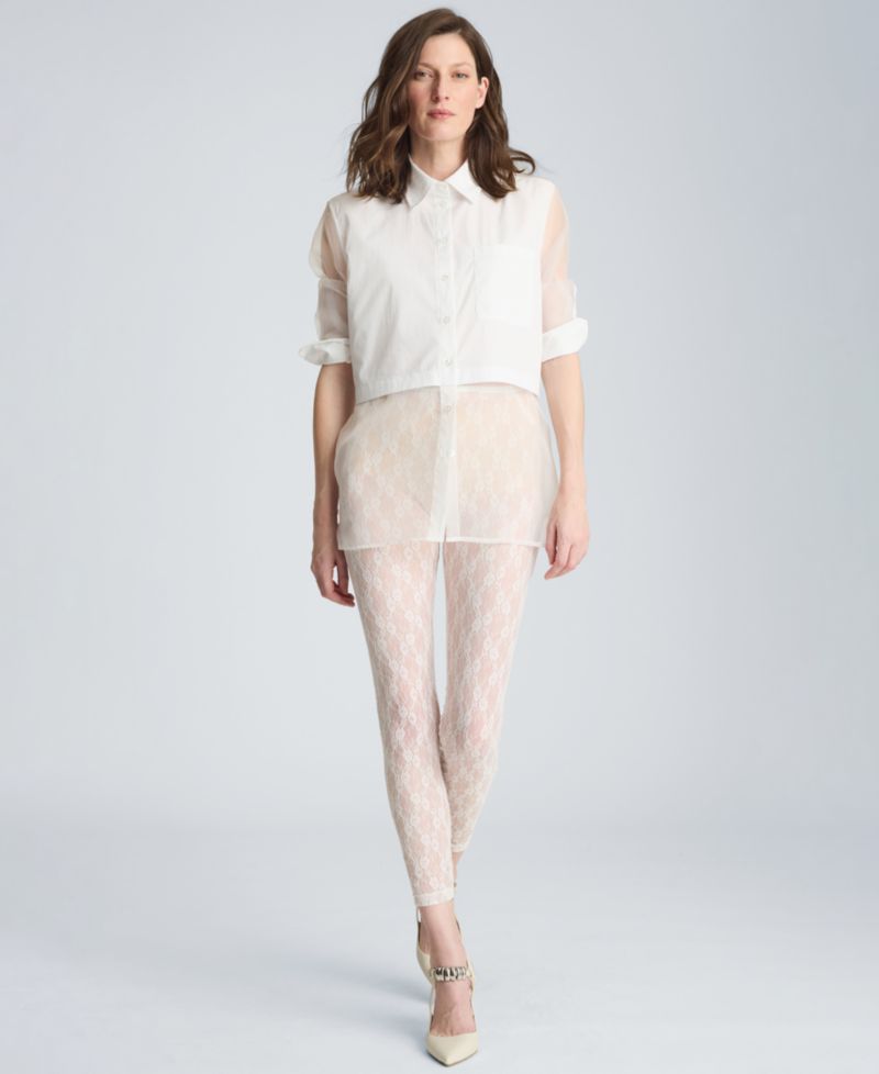 Women's Button Front Shirt with Sheer Overlay