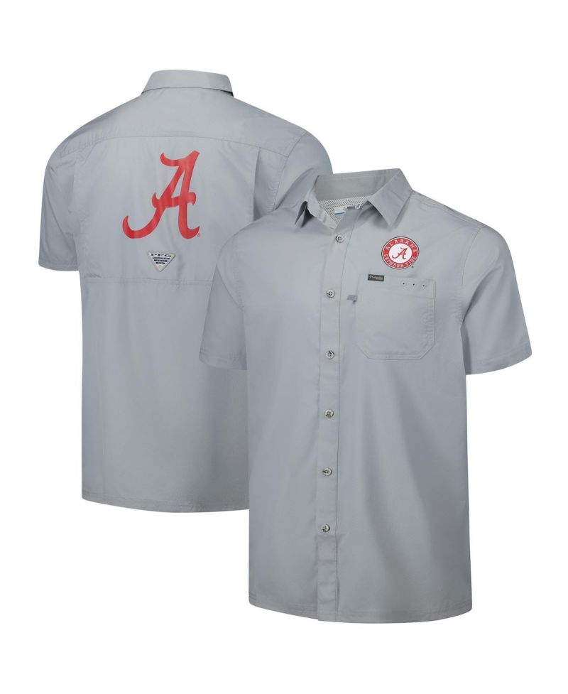 Men's Gray Alabama Crimson Tide PFG Slack Tide Omni-Shade Button-Up Camp Shirt