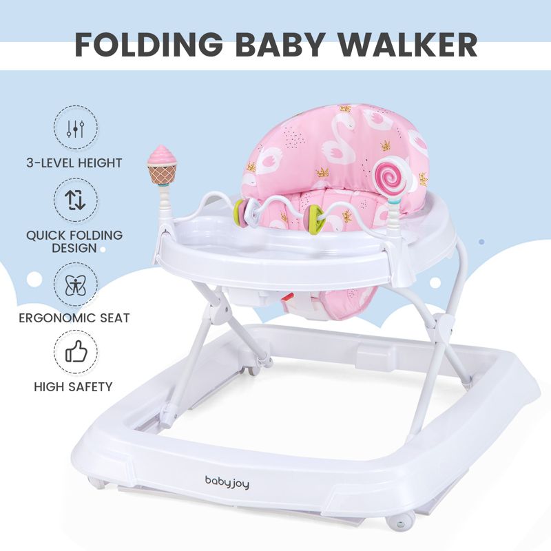 Foldable Baby Activity Walker with Adjustable Heightand Detachable Seat