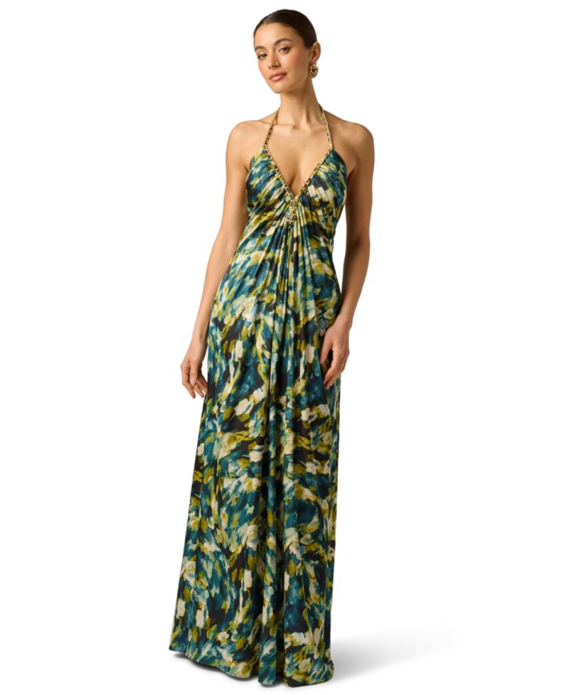 Women's Printed Halter Neck Maxi Dress