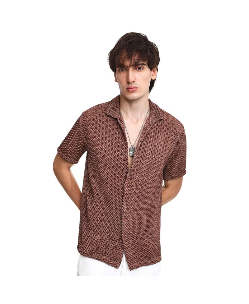Men's Chocolate Brown Puffy-Textured Shirt