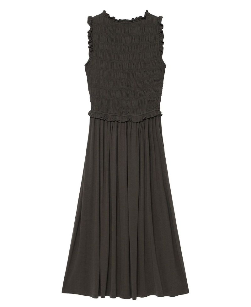 Women's Shirred Ruffle Midi Dress