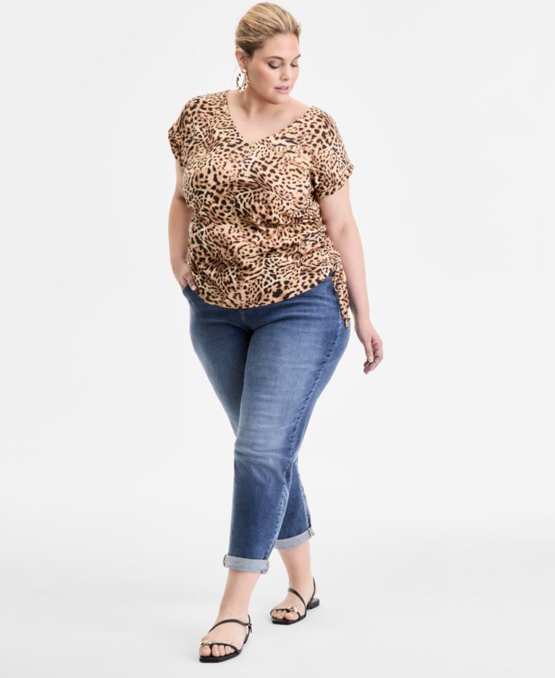 Plus Size Slim Tech Rolled-Cuff Boyfriend Jeans
