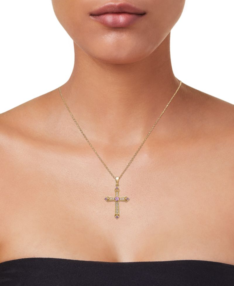 Sky Blue Topaz (1/3 ct. t.w.) & White Topaz (5/8 ct. t.w.) Cross 18" Pendant Necklace in 14k Gold-Plated Sterling Silver (Also in Citrine, Onyx, Peridot & Rhodolite)