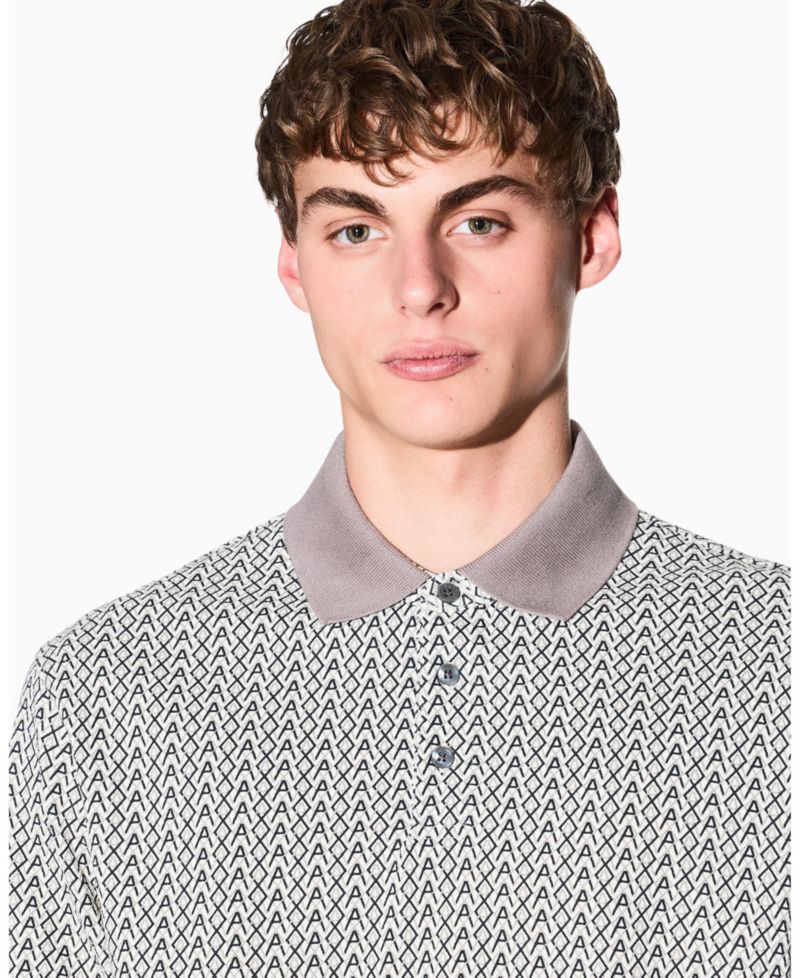 Men's Short Sleeve Pique Allover Logo Print Polo Shirt