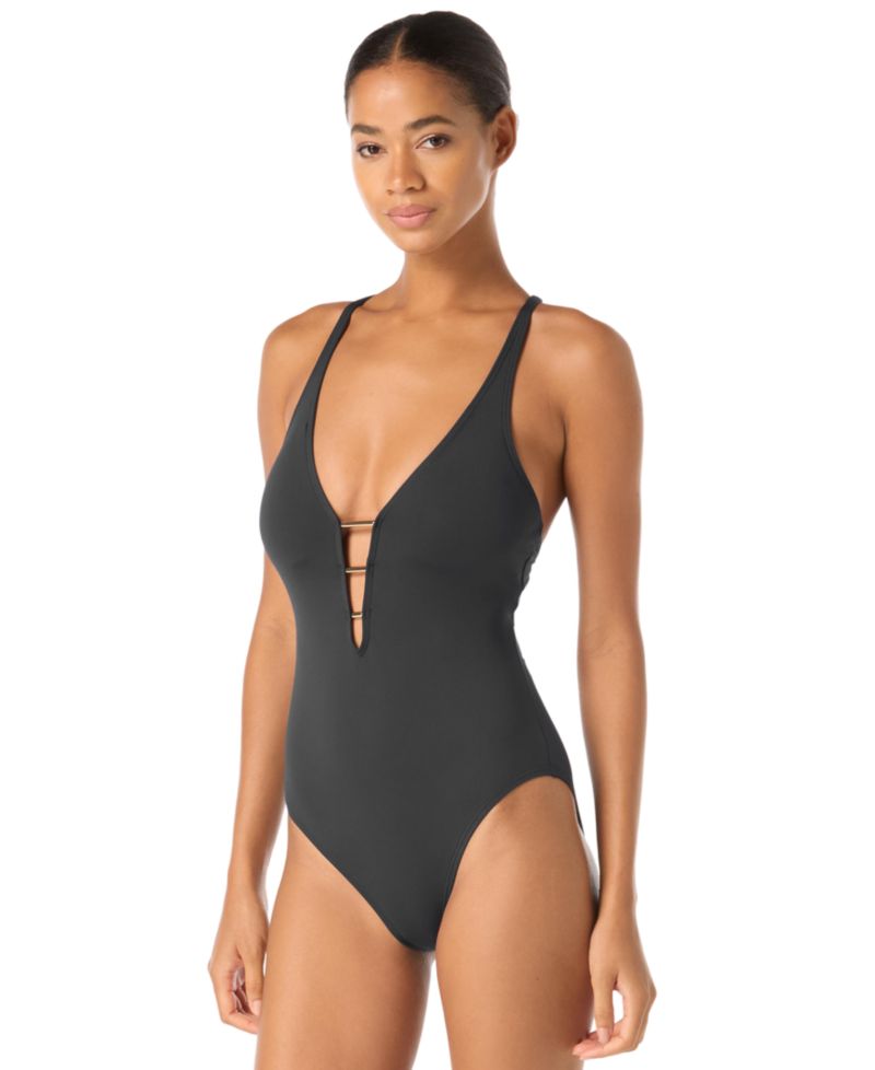 Women's Deep V-Neck Cutout Back Full Coverage One-Piece Swimsuit