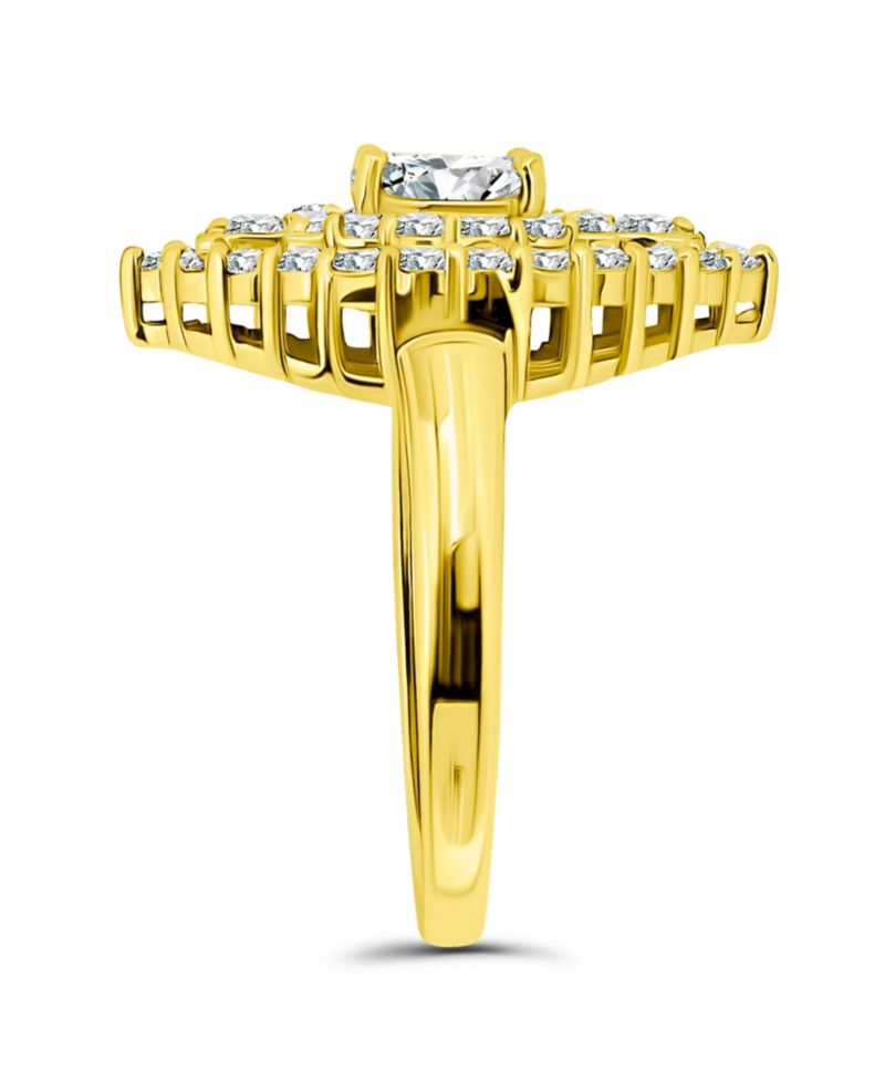 Cubic Zirconia 2 Row Kite Halo with Round Prong Center Stone Ring
