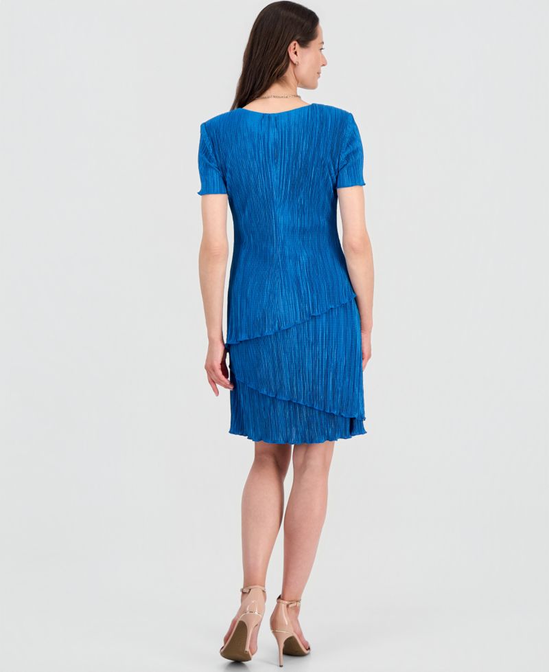 Petite V-Neck Tiered Short-Sleeve Sheath Dress