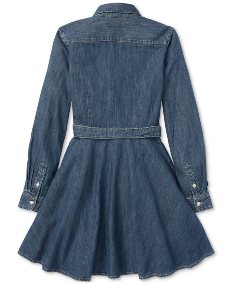 Big Girls Belted Denim Cotton Shirtdress